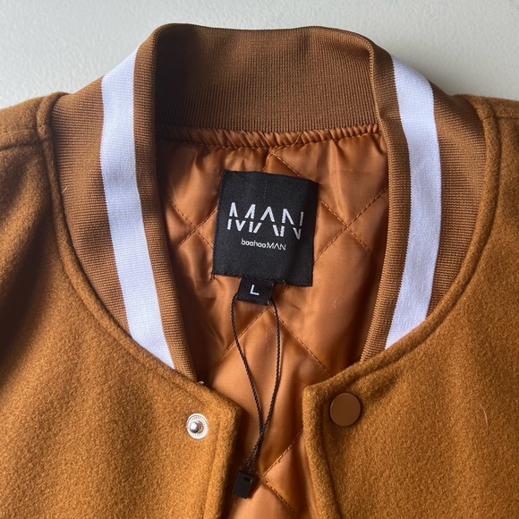 boohoo MAN Varsity Jacket Brown & White Size Large 2013 Confidence Humanity Coat - Picture 2 of 12